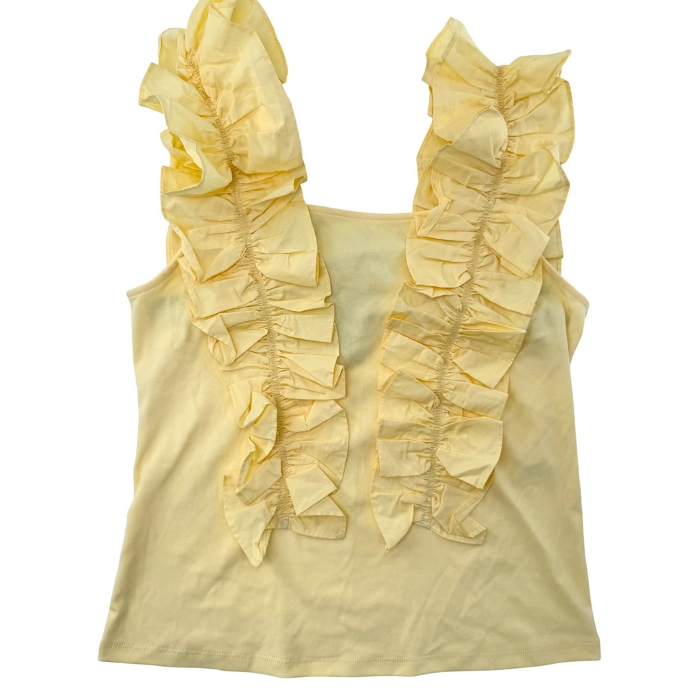 Marc New York Ruffle Strap Tank Top Womens Small Yellow New Cotton Blend Ribbed